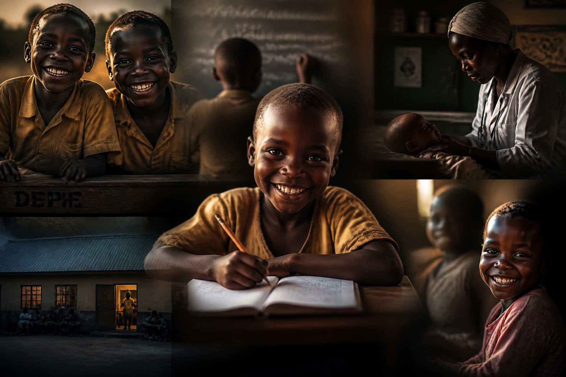 Children and health workers in a community setting